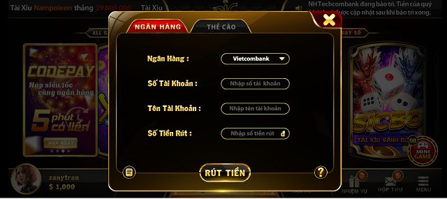 Rút tiền về thẻ cào nhanh chóng tại cổng game bài đổi thưởng Ricwin