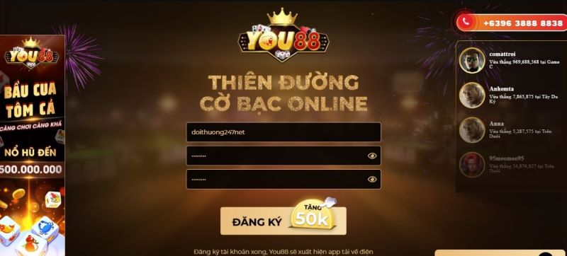 Đăng ký tài khoản nhanh chóng tại You88 Vin