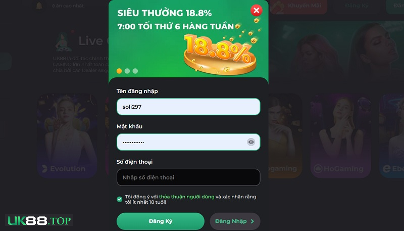 Biểu mẫu đăng ký tài khoản chính chủ tại nhà cái cá cược uy tín