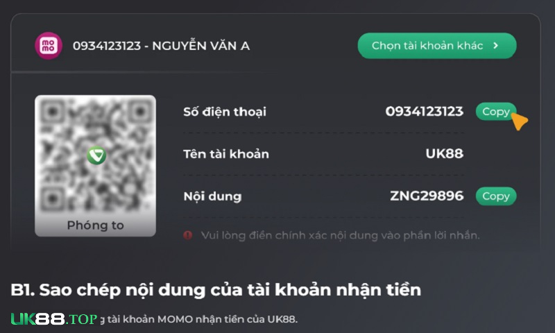Nạp tiền nhanh thông qua ví điện tử Momo