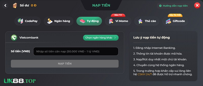 Quy trình nạp tiền tự động tại nhà cái trực tuyến